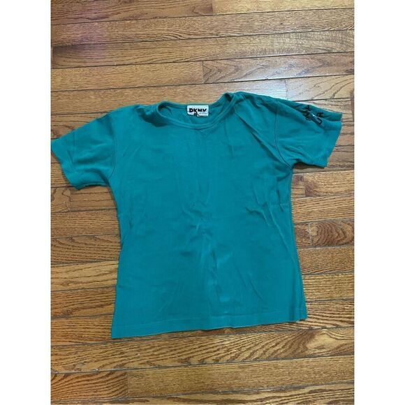 Y2K vintage teal DKNY jeans basic comfort short sleeved t shirt size medium - Picture 3 of 8